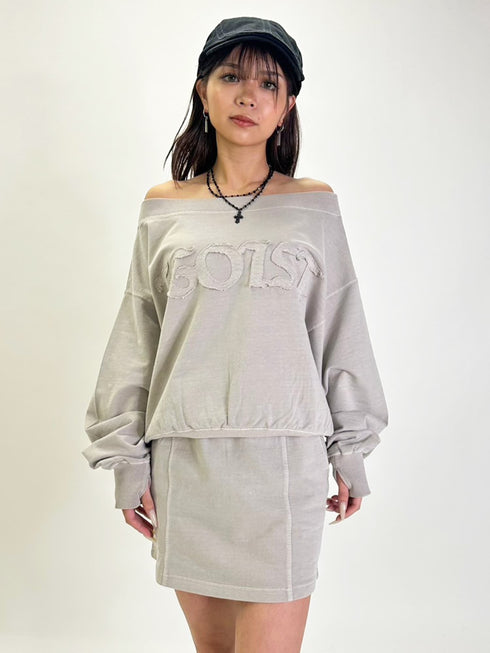 加工裏毛オフショルトップ